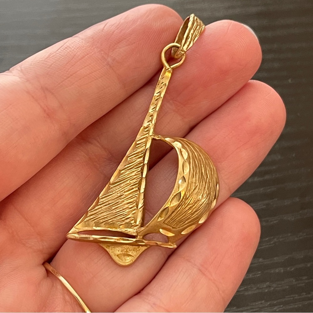 Michael Anthony Solid 14k Gold Sailboat Boat Large Pendant 2.25" Long 6.2 gr